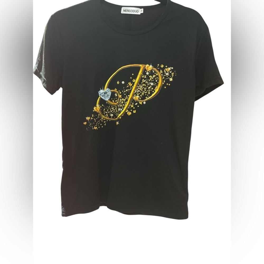Elegant Black Tee with Gold Graphic